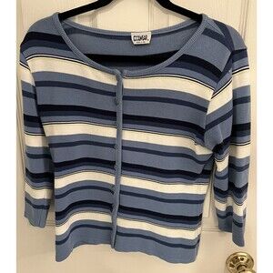 Vintage Coolwear Sweater Womens Medium Button Up Long Sleeve Striped Blue White